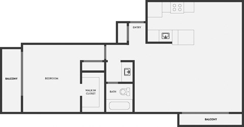 Floor plan for 1 bed, 1 bath, 765 sqft